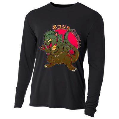Catzilla Japanese Monster Movie Cooling Performance Long Sleeve Crew
