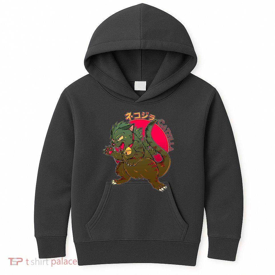 Catzilla Japanese Monster Movie Kids Hoodie