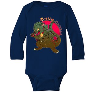 Catzilla Japanese Monster Movie Baby Long Sleeve Bodysuit