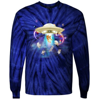 CAT ALIEN UFO Shirt For Women Cat Lover Funny Tie-Dye Long Sleeve Shirt