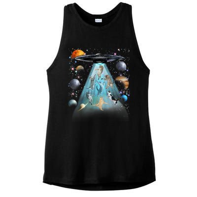 Cat Alien Ufo Gifts Space Cat Galaxy Cat Funny For Cat Dad Cat Mom Cat Lover Ladies PosiCharge Tri-Blend Wicking Tank