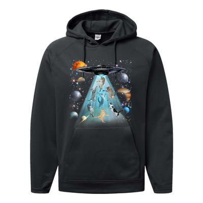 Cat Alien Ufo Gifts Space Cat Galaxy Cat Funny For Cat Dad Cat Mom Cat Lover Performance Fleece Hoodie