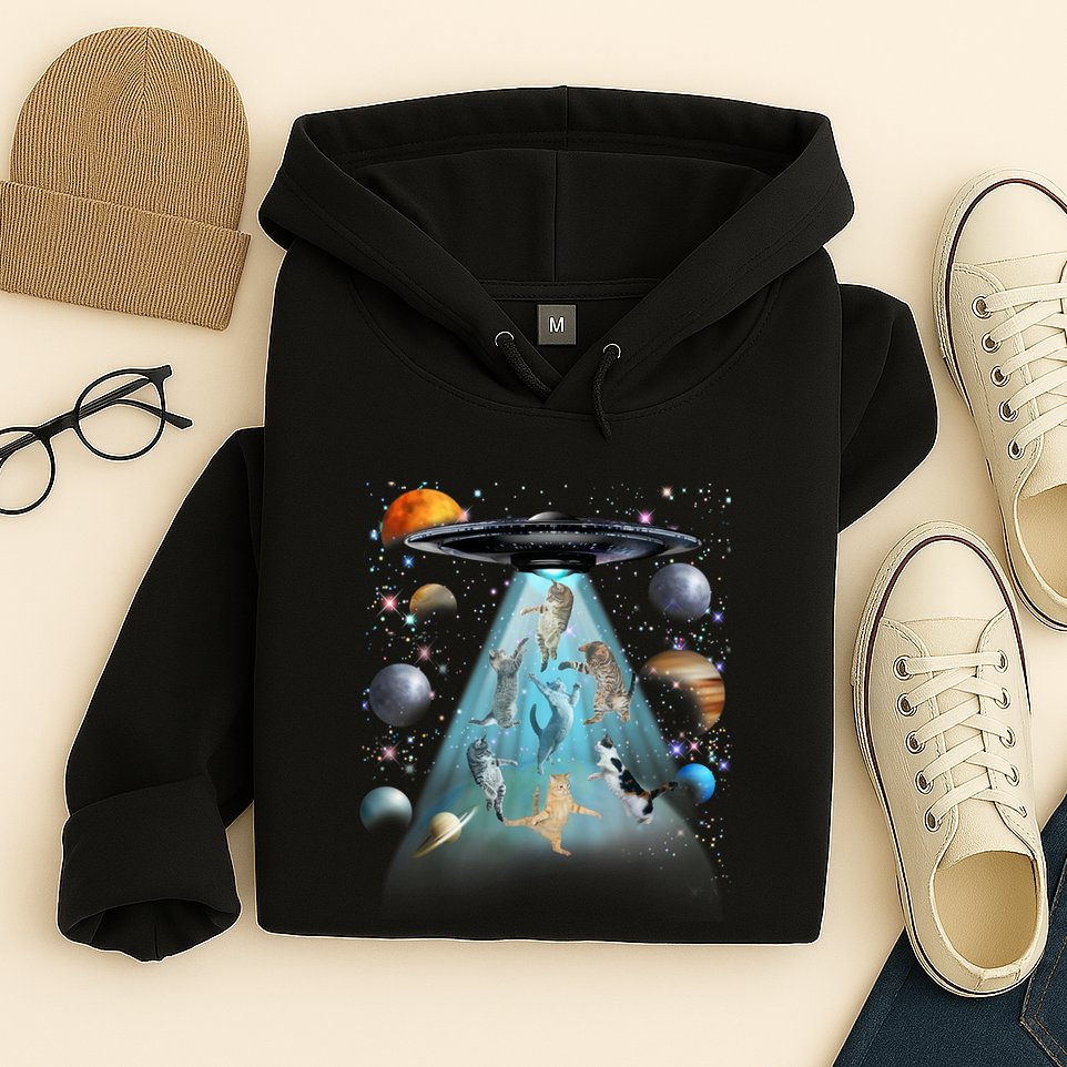 Cat Alien Ufo Gifts Space Cat Galaxy Cat Funny For Cat Dad Cat Mom Cat Lover Hoodie