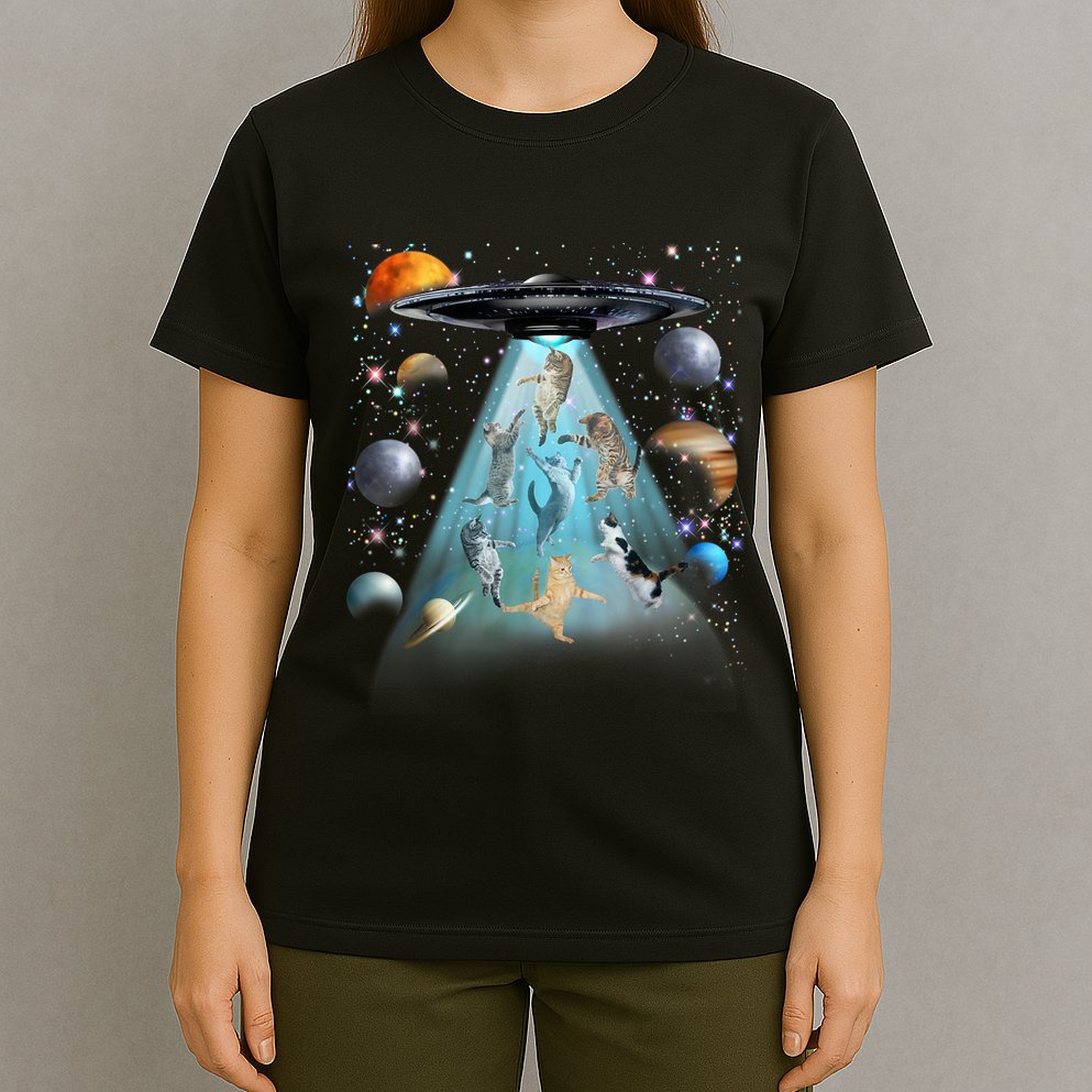 Cat Alien Ufo Gifts Space Cat Galaxy Cat Funny For Cat Dad Cat Mom Cat Lover T-Shirt