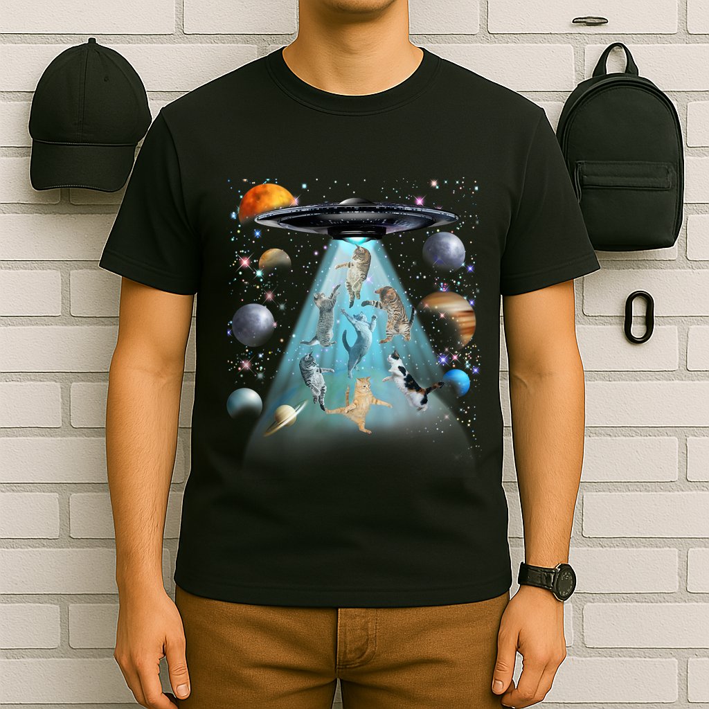 Cat Alien Ufo Gifts Space Cat Galaxy Cat Funny For Cat Dad Cat Mom Cat Lover T-Shirt