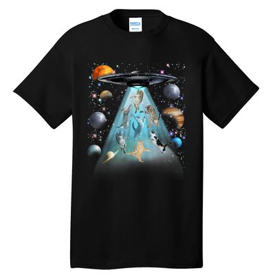 Cat Alien Ufo Gifts Space Cat Galaxy Cat Funny For Cat Dad Cat Mom Cat Lover Tall T-Shirt