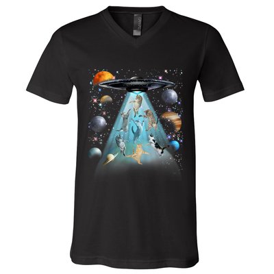 Cat Alien Ufo Gifts Space Cat Galaxy Cat Funny For Cat Dad Cat Mom Cat Lover V-Neck T-Shirt