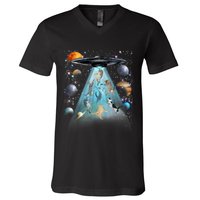 Cat Alien Ufo Gifts Space Cat Galaxy Cat Funny For Cat Dad Cat Mom Cat Lover V-Neck T-Shirt