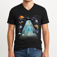 Cat Alien Ufo Gifts Space Cat Galaxy Cat Funny For Cat Dad Cat Mom Cat Lover V-Neck T-Shirt