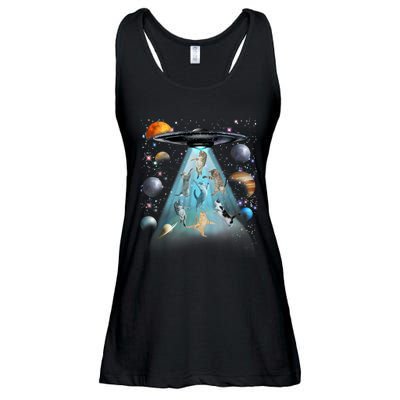 Cat Alien Ufo Gifts Space Cat Galaxy Cat Funny For Cat Dad Cat Mom Cat Lover Ladies Essential Flowy Tank