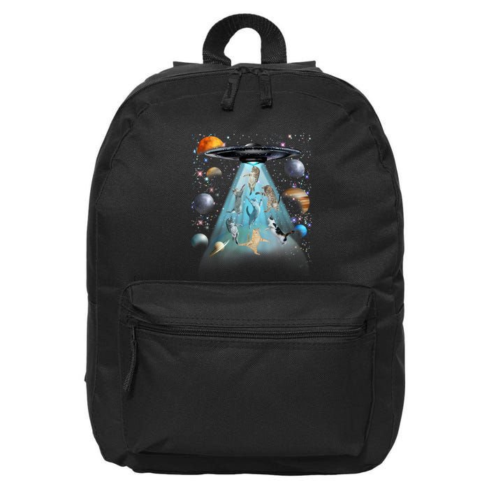 Cat Alien Ufo Gifts Space Cat Galaxy Cat Funny For Cat Dad Cat Mom Cat Lover 16 in Basic Backpack