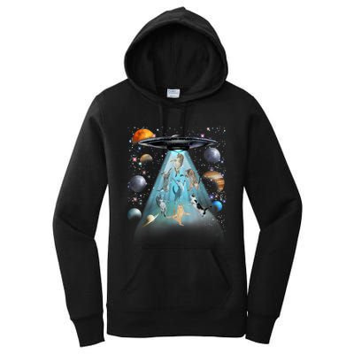 Cat Alien Ufo Gifts Space Cat Galaxy Cat Funny For Cat Dad Cat Mom Cat Lover Women's Pullover Hoodie