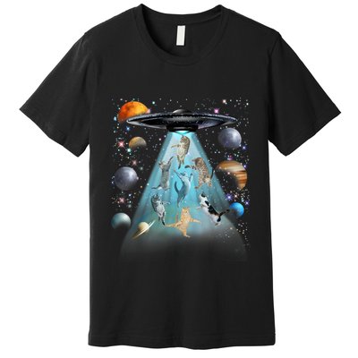 Cat Alien Ufo Gifts Space Cat Galaxy Cat Funny For Cat Dad Cat Mom Cat Lover Premium T-Shirt