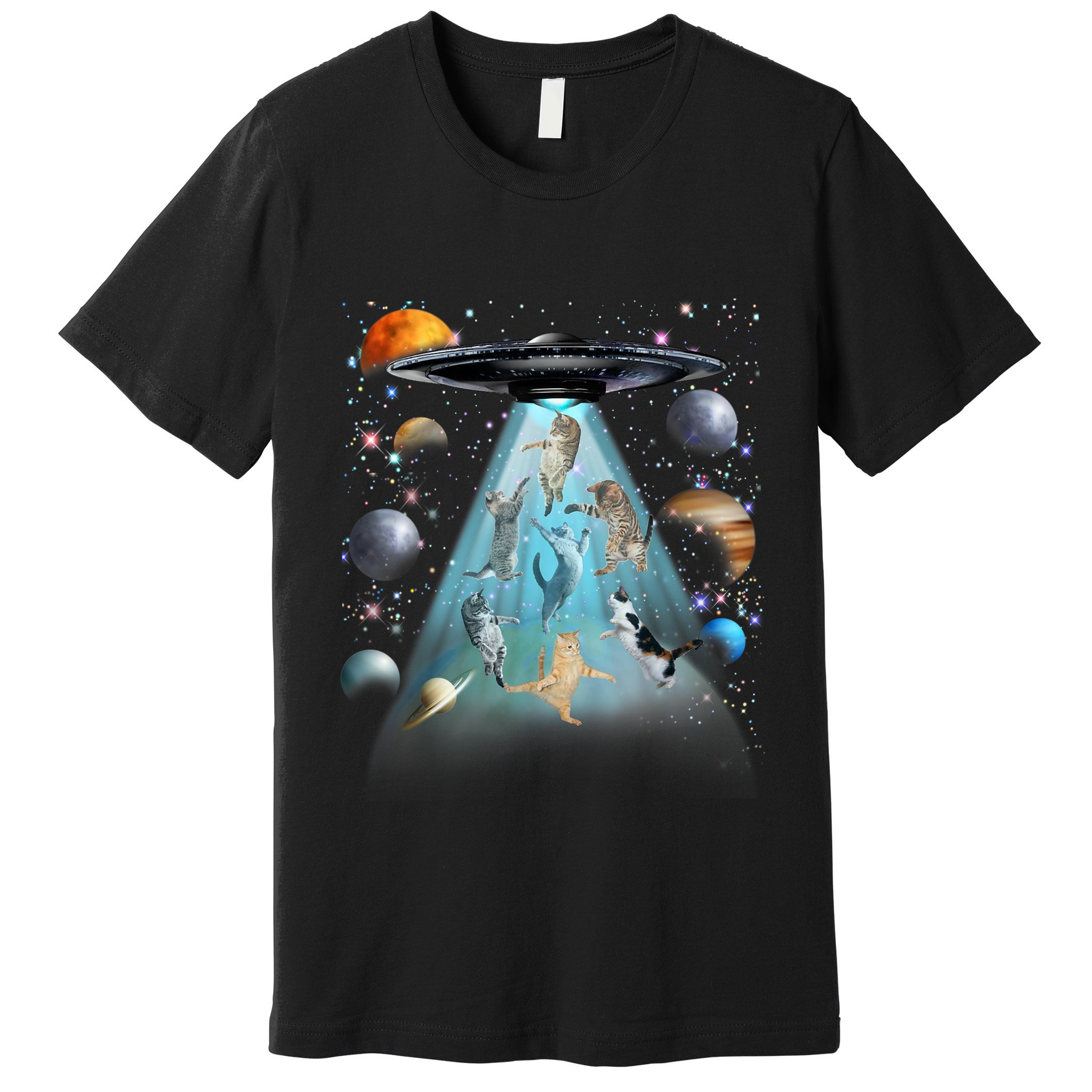 Cat Alien Ufo Gifts Space Cat Galaxy Cat Funny For Cat Dad Cat Mom Cat Lover Premium T-Shirt