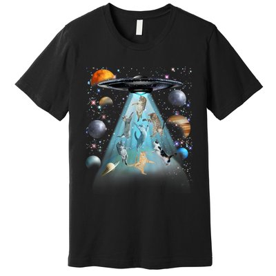 Cat Alien Ufo Gifts Space Cat Galaxy Cat Funny For Cat Dad Cat Mom Cat Lover Premium T-Shirt