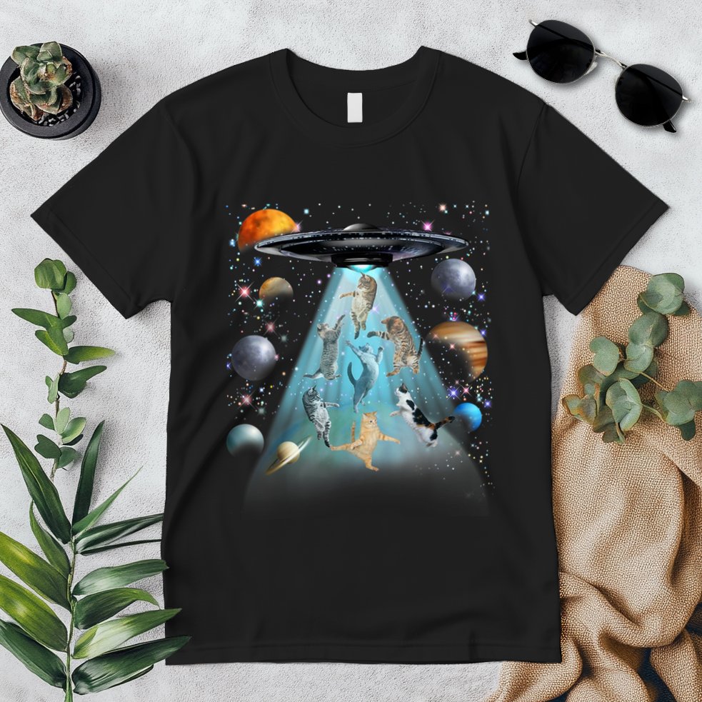 Cat Alien Ufo Gifts Space Cat Galaxy Cat Funny For Cat Dad Cat Mom Cat Lover Premium T-Shirt