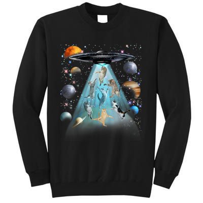 Cat Alien Ufo Gifts Space Cat Galaxy Cat Funny For Cat Dad Cat Mom Cat Lover Tall Sweatshirt