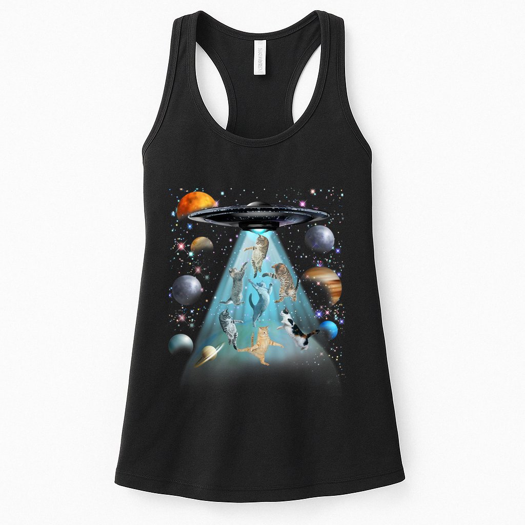 Cat Alien Ufo Gifts Space Cat Galaxy Cat Funny For Cat Dad Cat Mom Cat Lover Womens Tank Top