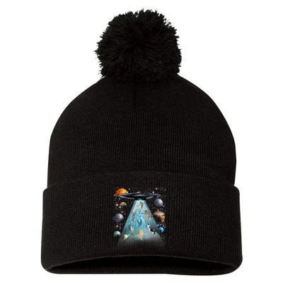 Cat Alien Ufo Gifts Space Cat Galaxy Cat Funny For Cat Dad Cat Mom Cat Lover Pom Pom 12in Knit Beanie