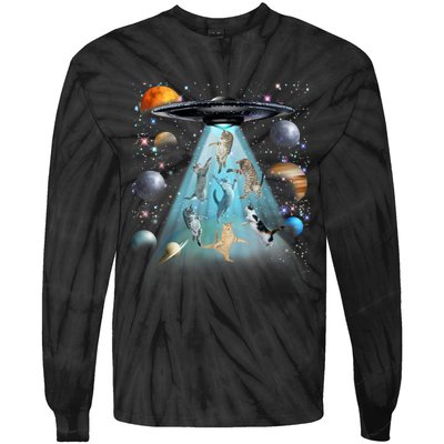 Cat Alien Ufo Gifts Space Cat Galaxy Cat Funny For Cat Dad Cat Mom Cat Lover Tie-Dye Long Sleeve Shirt