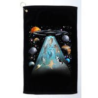 Cat Alien Ufo Gifts Space Cat Galaxy Cat Funny For Cat Dad Cat Mom Cat Lover Golf Towel