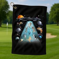 Cat Alien Ufo Gifts Space Cat Galaxy Cat Funny For Cat Dad Cat Mom Cat Lover Golf Towel
