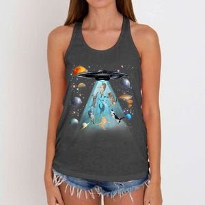 Cat Alien Ufo Gifts Space Cat Galaxy Cat Funny For Cat Dad Cat Mom Cat Lover Women's Knotted Racerback Tank