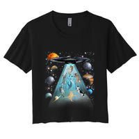 Cat Alien Ufo Gifts Space Cat Galaxy Cat Funny For Cat Dad Cat Mom Cat Lover Women's Crop Top Tee