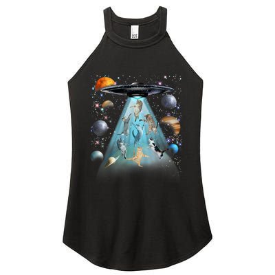 Cat Alien Ufo Gifts Space Cat Galaxy Cat Funny For Cat Dad Cat Mom Cat Lover Women's Perfect Tri Rocker Tank