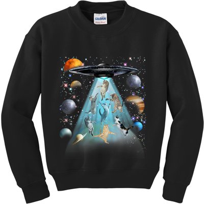Cat Alien Ufo Gifts Space Cat Galaxy Cat Funny For Cat Dad Cat Mom Cat Lover Kids Sweatshirt