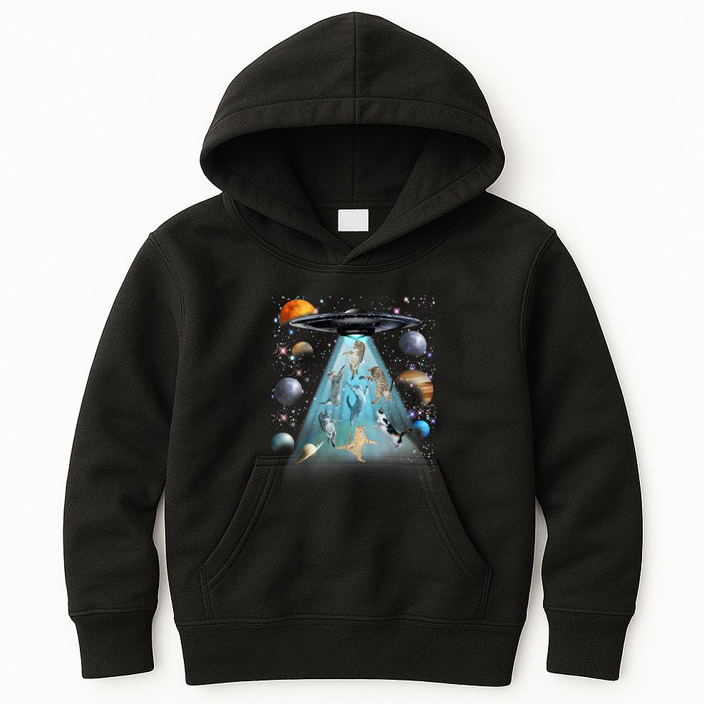 Cat Alien Ufo Gifts Space Cat Galaxy Cat Funny For Cat Dad Cat Mom Cat Lover Kids Hoodie
