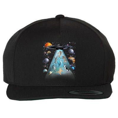 Cat Alien Ufo Gifts Space Cat Galaxy Cat Funny For Cat Dad Cat Mom Cat Lover Wool Snapback Cap
