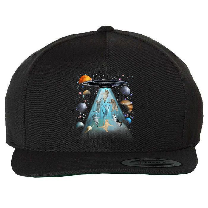 Cat Alien Ufo Gifts Space Cat Galaxy Cat Funny For Cat Dad Cat Mom Cat Lover Wool Snapback Cap