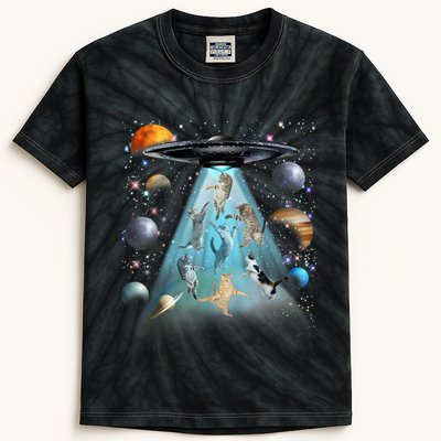 Cat Alien Ufo Gifts Space Cat Galaxy Cat Funny For Cat Dad Cat Mom Cat Lover Kids Tie-Dye T-Shirt