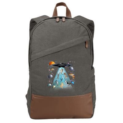 Cat Alien Ufo Gifts Space Cat Galaxy Cat Funny For Cat Dad Cat Mom Cat Lover Cotton Canvas Backpack
