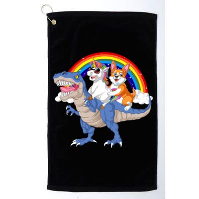 Corgi And Unicorn Riding Dinosaur Platinum Collection Golf Towel