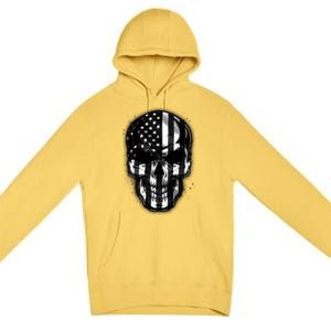 Cool American USA Flag Grunge Skull Premium Pullover Hoodie