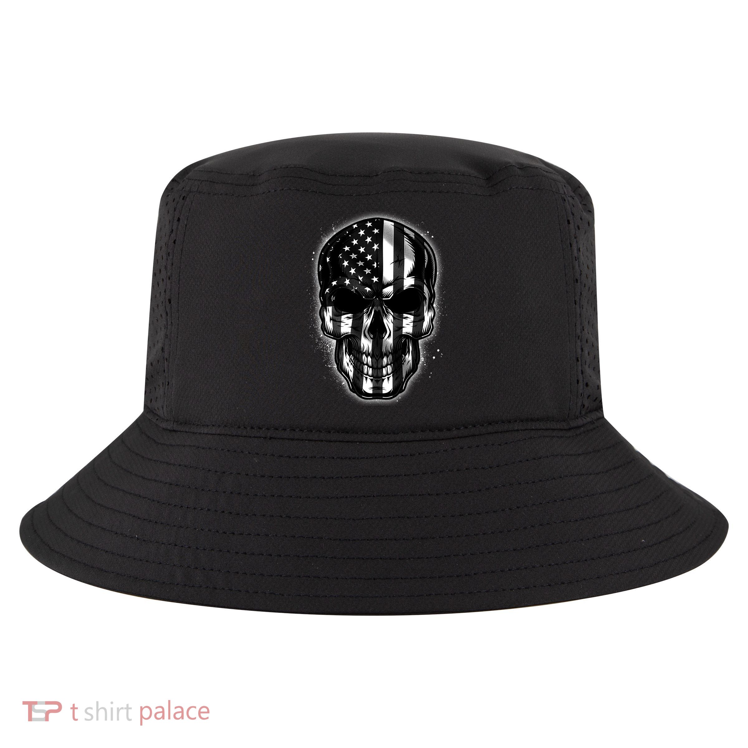 Cool American USA Flag Grunge Skull Cool Comfort Performance Bucket Hat