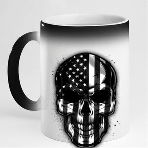 Cool American USA Flag Grunge Skull 11oz Black Color Changing Mug