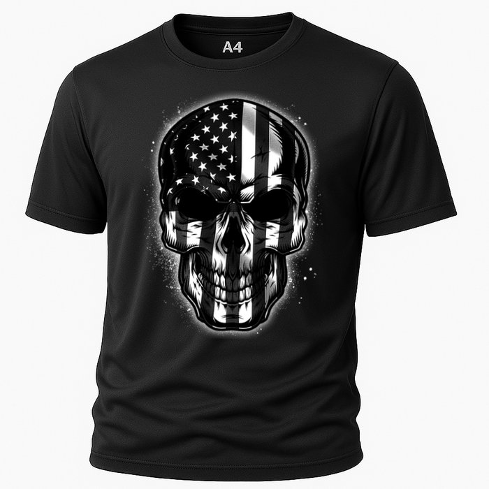 Cool American USA Flag Grunge Skull Cooling Performance Crew T-Shirt
