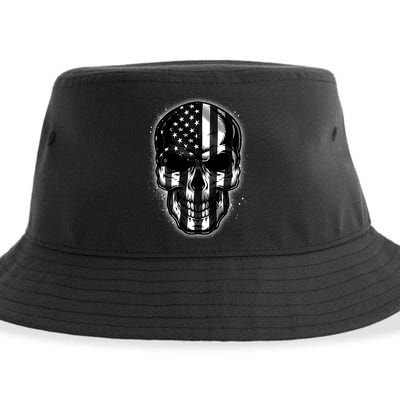 Cool American USA Flag Grunge Skull Sustainable Bucket Hat