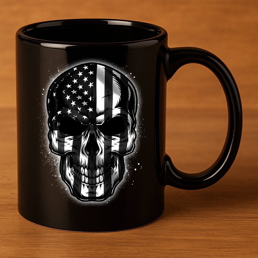 Cool American USA Flag Grunge Skull 11oz C Handle Ceramic Mug