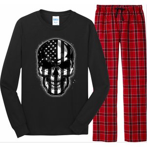 Cool American USA Flag Grunge Skull Long Sleeve Pajama Set