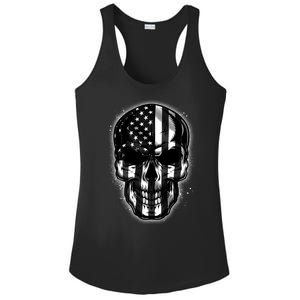 Cool American USA Flag Grunge Skull Ladies PosiCharge Competitor Racerback Tank