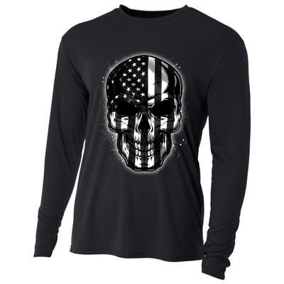 Cool American USA Flag Grunge Skull Cooling Performance Long Sleeve Crew