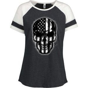 Cool American USA Flag Grunge Skull Enza Ladies Jersey Colorblock Tee