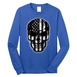 Cool American USA Flag Grunge Skull Long Sleeve Shirt