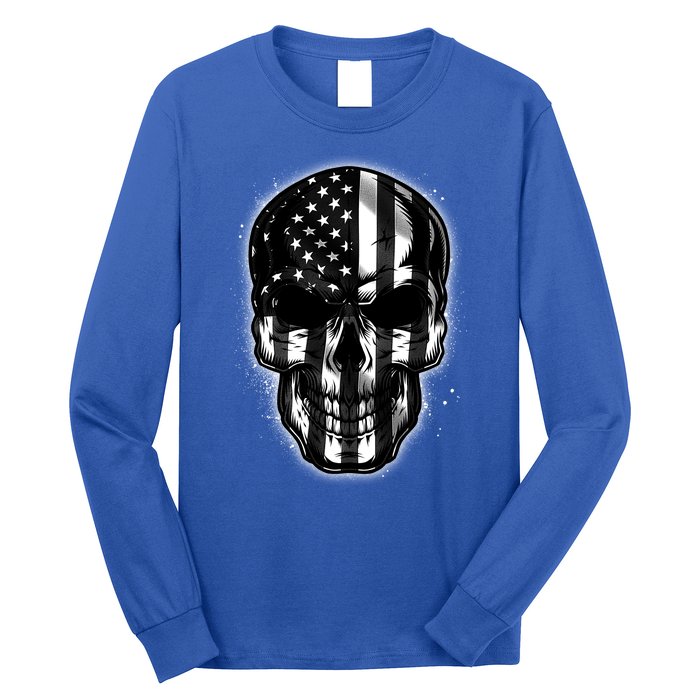 Cool American USA Flag Grunge Skull Long Sleeve Shirt