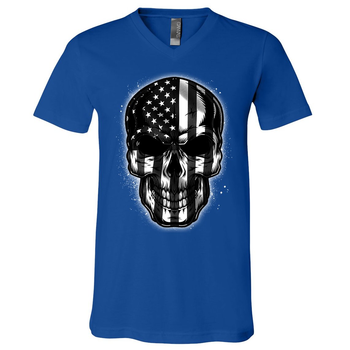 Cool American USA Flag Grunge Skull V-Neck T-Shirt