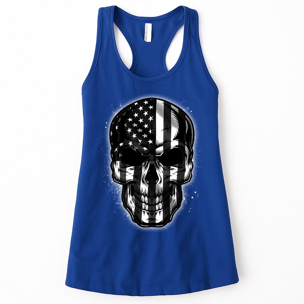 Cool American USA Flag Grunge Skull Womens Tank Top